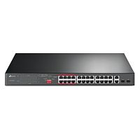 PoE-коммутатор TP-Link TL-SL1226P [неуправляемый, 24×10/100 Мбит/с + 2×1 Гбит/с комбо, 24 порта PoE (бюджет 250 Вт), металл]