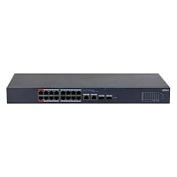 PoE-коммутатор Dahua DH-CS4218-16ET-135 [облачное управление (DoLynk), 16×10/100 Мбит/с + 2×1 Гбит/с комбо (uplink/SFP), 16 портов PoE (бюджет 135 Вт), настольный/в стойку 19", металл]