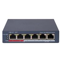 PoE-коммутатор Hikvision DS-3E1106P-EI/M [Smart, 4×10/100 Мбит/с + 2×10/100 Мбит/с, 4 порта PoE, настольный, металл]