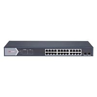 PoE-коммутатор Hikvision DS-3E0526P-E/M [неуправляемый, 24×1 Гбит/с, 2×SFP 1G, 24 порта PoE (бюджет 225 Вт), в стойку 19", металл]