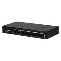 PoE-коммутатор Dahua DH-PFS3010-8ET-65 [8×10/100 Мбит/с + 2×10/100 Мбит/с, 8 портов PoE (бюджет 65 Вт), настольный, металл]