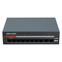PoE-коммутатор Hikvision DS-XS10-P [неуправляемый, 8×10/100 Мбит/с + 2×10/100 Мбит/с, 8 портов PoE (бюджет 60 Вт), настольный, металл]