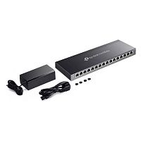 PoE-коммутатор TP-Link SG2016P [управляемый L2+, 16×1 Гбит/с, 8 портов PoE (бюджет 120 Вт), настольный, металл]