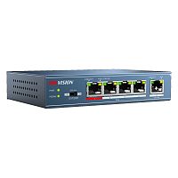 PoE-коммутатор Hikvision DS-3E0105P-E/M(C) [неуправляемый, 4×10/100 Мбит/с + 1×1 Гбит/с, 4 порта PoE (бюджет 35 Вт), настольный, металл]