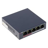 PoE-коммутатор Hikvision DS-3E0105P-E/M(B) [неуправляемый, 4×10/100 Мбит/с + 1×1 Гбит/с, 4 порта PoE (бюджет 35 Вт), настольный, металл]