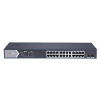 PoE-коммутатор Hikvision DS-3E0526P-E/M(B) [неуправляемый, 24×1 Гбит/с, 2×SFP 1G, 24 порта PoE (бюджет 225 Вт), в стойку 19", металл]